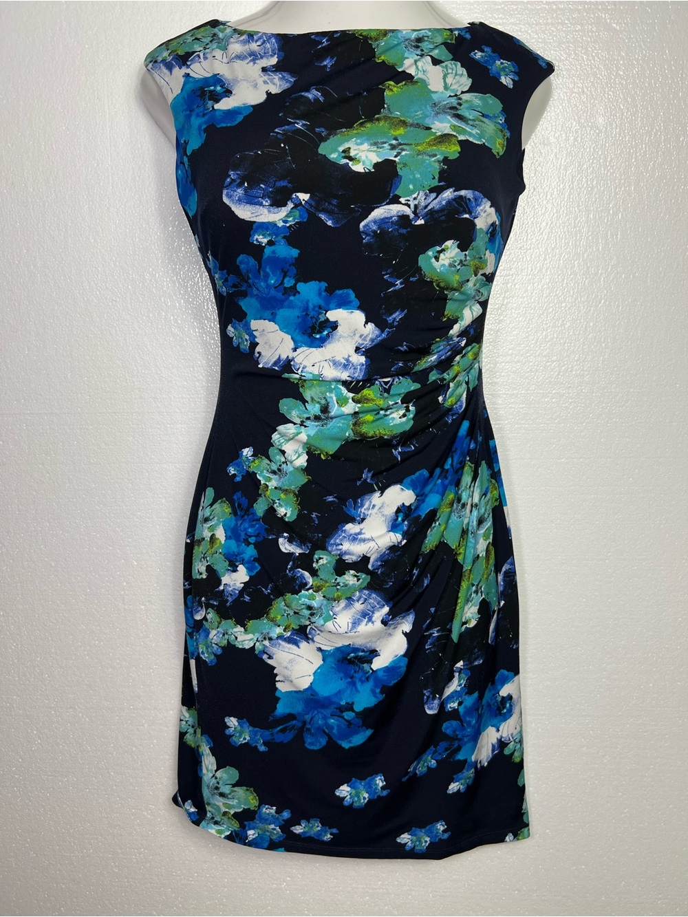 Ralph Lauren sleeveless bodycon midi dress floral stretch size 4
